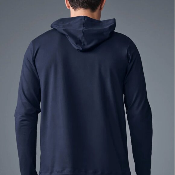 NEW Alo Yoga Men Conquer Reform Long Sleeve With Hood in Navy Blue size L Large - Picture 3 of 4